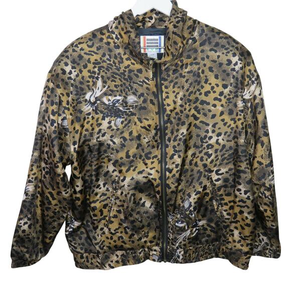 Y2K Leopard Bomber Jacket Animal Print Iconic 2000s Luxury - Size L - Picture 1 of 7